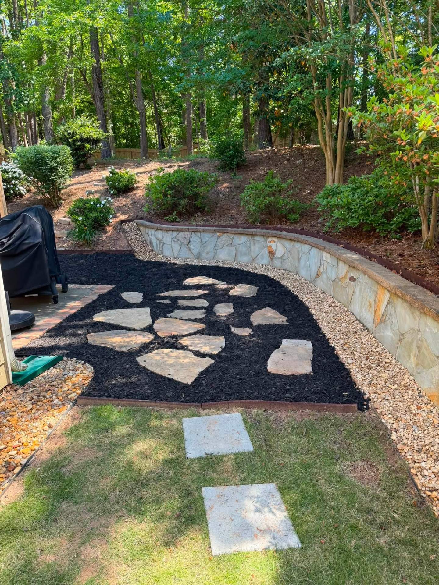Stone Path & Mulch Bed Rebuild — after